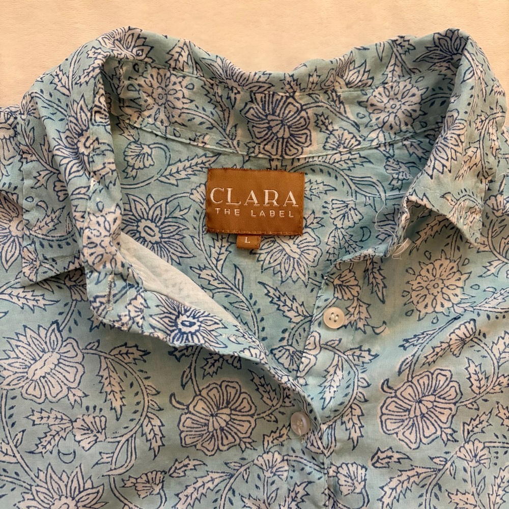 Clara the Label Aqua Blue Floral Cotton Button Up Shirt - Picture 7 of 8